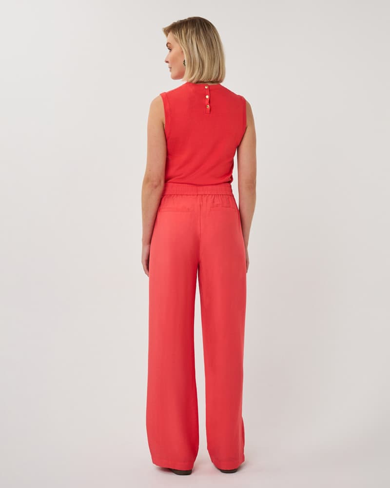 Trousers wide elastic waist slub Rood Trousers wide elastic waist slub Rood