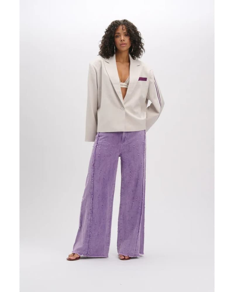 ladies woven high waist damaged denim pants DAIN Paars ladies woven high waist damaged denim pants DAIN Paars