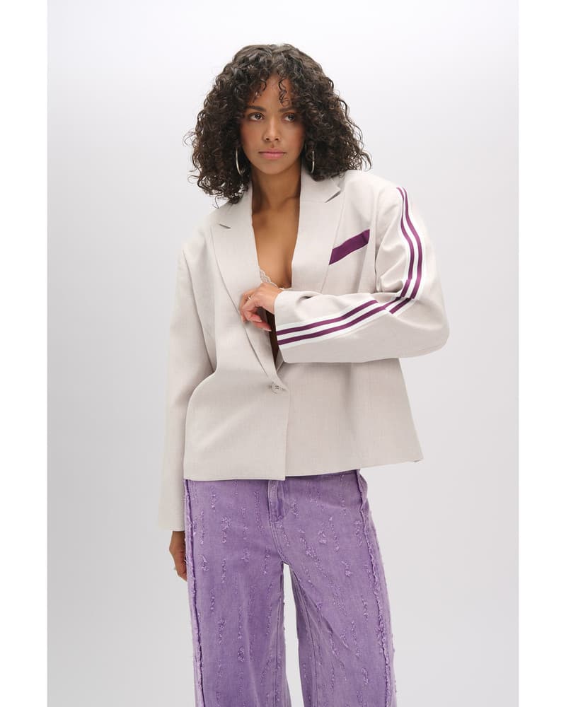 ladies woven oversized cropped blazer JACKIE Ecru ladies woven oversized cropped blazer JACKIE Ecru