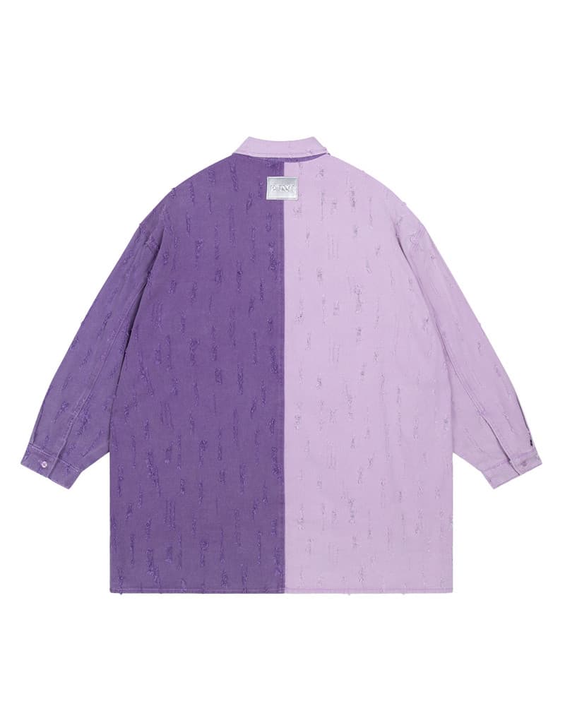 ladies woven two colour denim blouse LOLAY Paars ladies woven two colour denim blouse LOLAY Paars