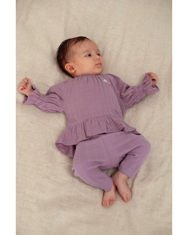 Longsleeve ruches mousseline - Flower Ranch Paars Longsleeve ruches mousseline - Flower Ranch Paars