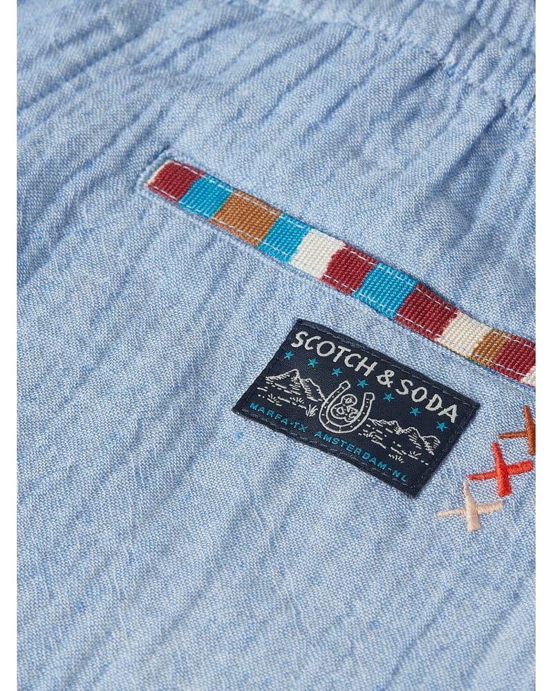 Cotton chambray pullon shorts Blauw Cotton chambray pullon shorts Blauw