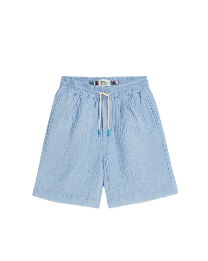 Cotton chambray pullon shorts Blauw Cotton chambray pullon shorts Blauw