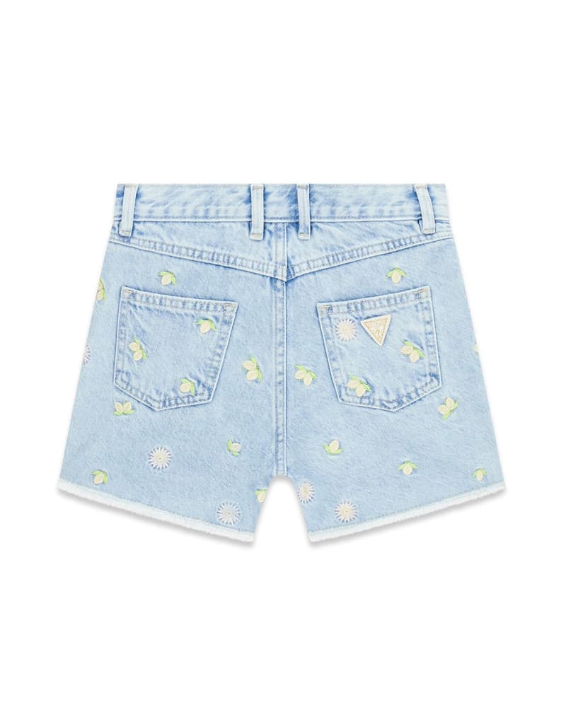 Rigid Denim Shorts Embro Lemon and Daisy Blauw Rigid Denim Shorts Embro Lemon and Daisy Blauw