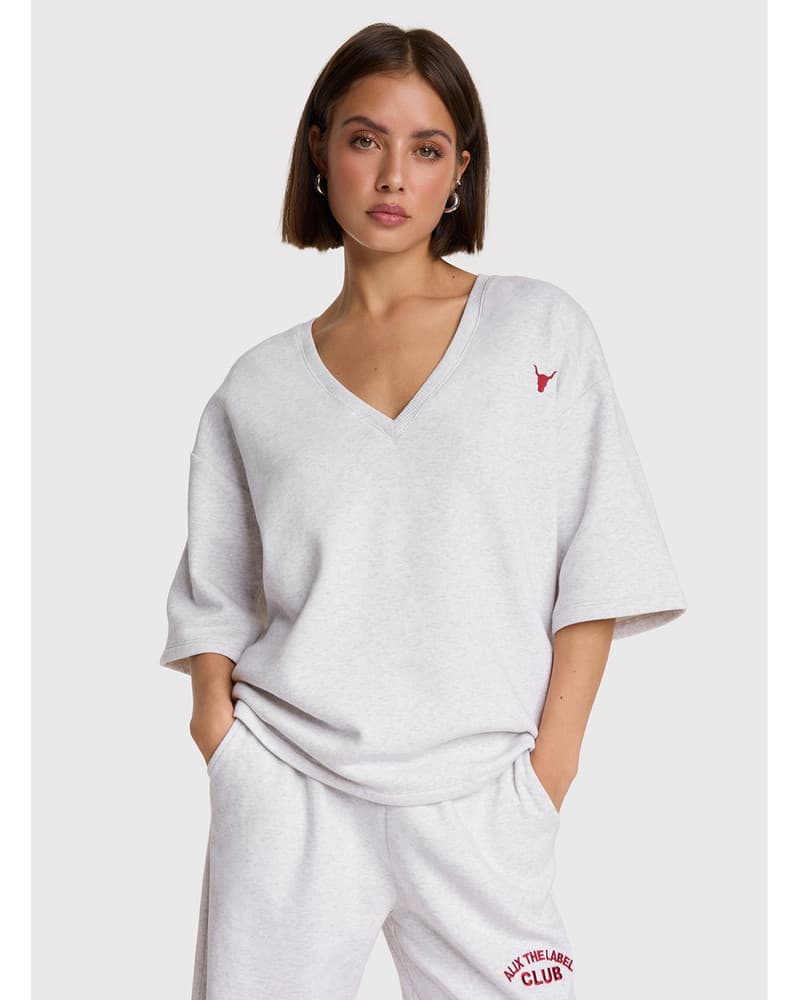 ladies knitted v-neck shortsleeve sweater Grijs ladies knitted v-neck shortsleeve sweater Grijs