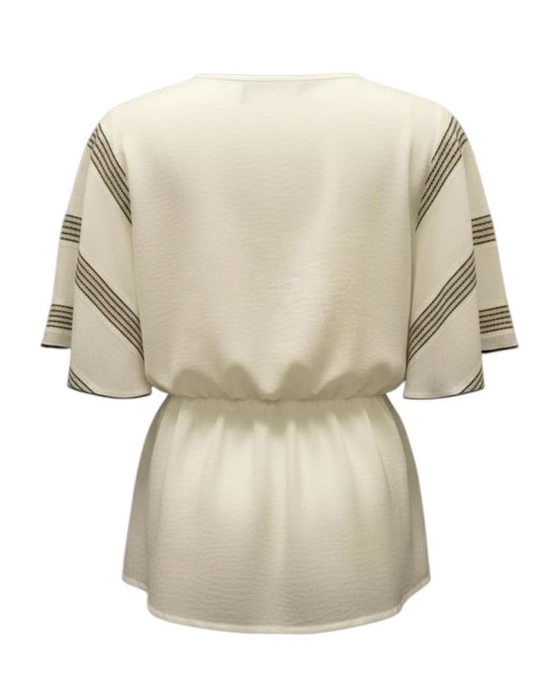 Blouse V-neck Stripe Off-wh/Taupe/Black Beige Blouse V-neck Stripe Off-wh/Taupe/Black Beige