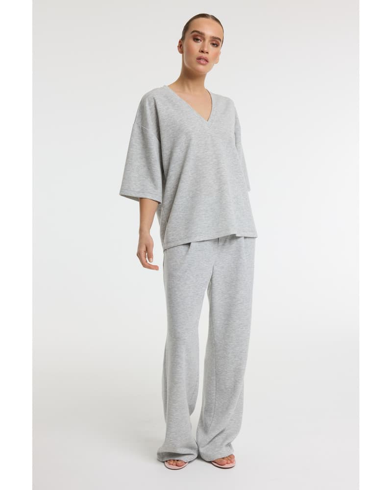 ladies knitted oversized v-neck t-shirt DOLLA Grijs ladies knitted oversized v-neck t-shirt DOLLA Grijs