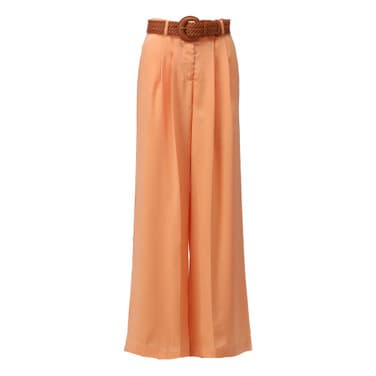 Wijde Broek In Satijn Look Met Riem A675 Oranje