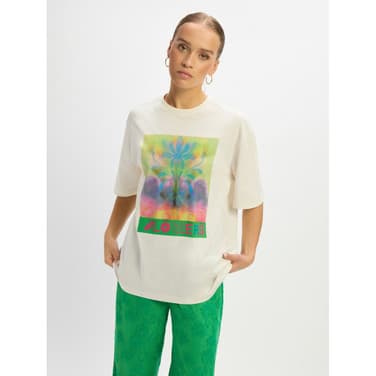 Ladies Knitted Oversized T-shirt Maggy Flowers Off White