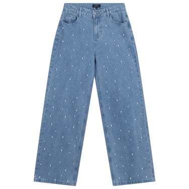 Ladies Woven Pearl Denim Pants Payton Blauw