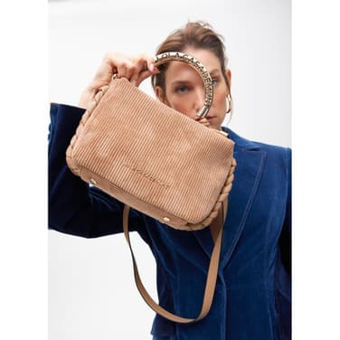 Corduroy Schoudertas Met Vlechtdetail Beige