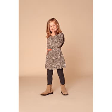 girls dress long sleeve aop leopard Beige