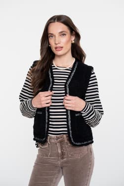 Gilet teddy embroidery zigzag Zwart 1