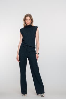 High Waisted Pinstripe Pantalon Blauw
