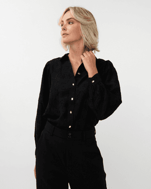 Blouse flower jacquard Zwart 1