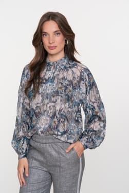 Blouse Met Aquarelachtige Print Blauw