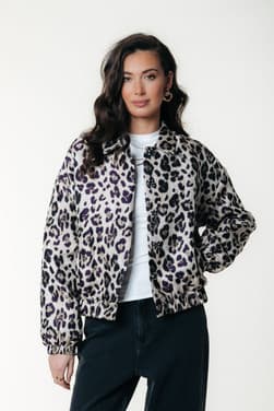Bente Leopard Jacquard Bomber Jacket Beige