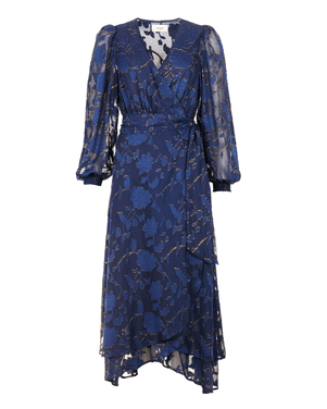 Dress Blossom Layer Burnout Flower Donker Blauw