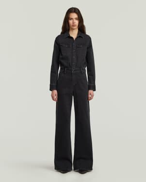 Western Wide Leg Jumpsuit l\s wmn Zwart 1