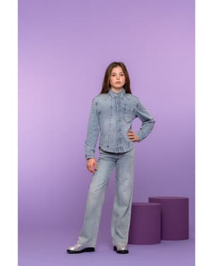 Jeans wide leg + rhinestones Blauw