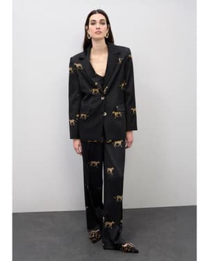 Satijn Print Trouser Zwart 1