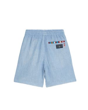 Cotton chambray pullon shorts Blauw