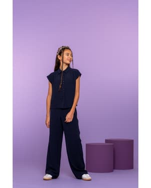 Pants straight crinckle Zwart 1