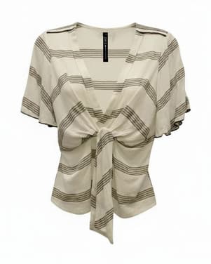 Blouse V-neck Stripe Off-wh/Taupe/Black Beige