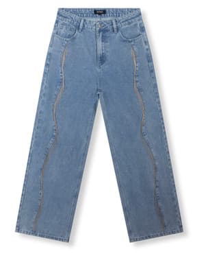 ladies woven relaxed fringes denim pants PAYTON Licht Blauw