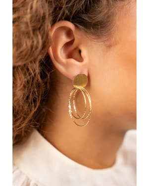 Earring Brushed Round Triple Hoops Glow Goud