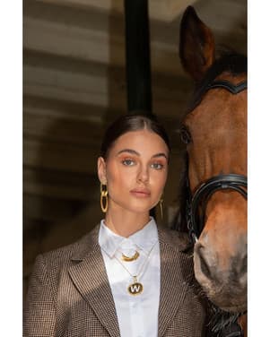 Earring Double Oval Charm L Goud